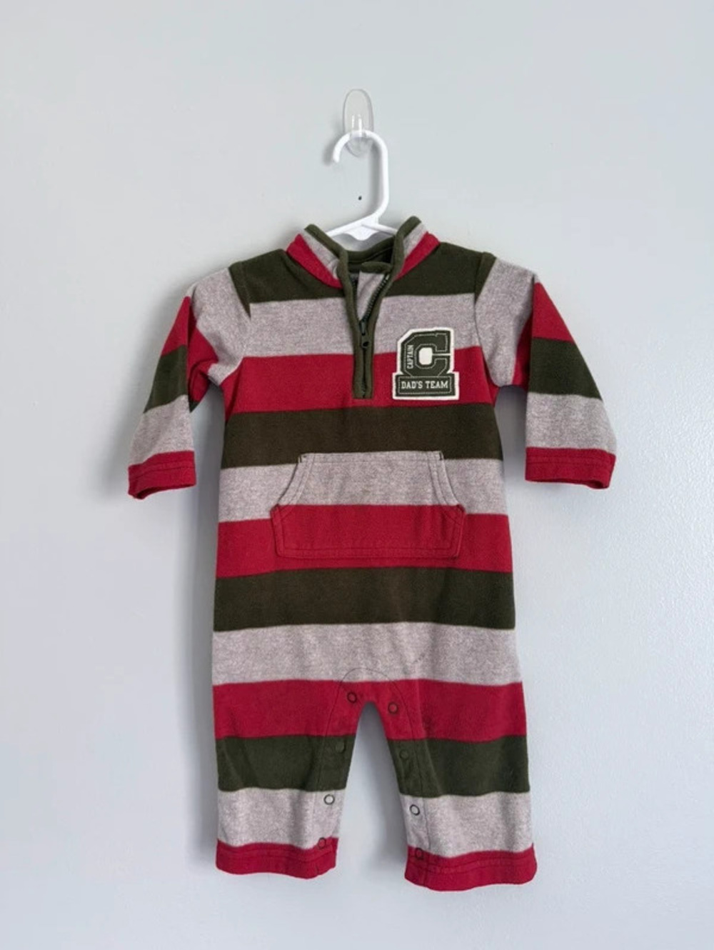 Carter’s Striped Fleece Hooded Romper 9M
